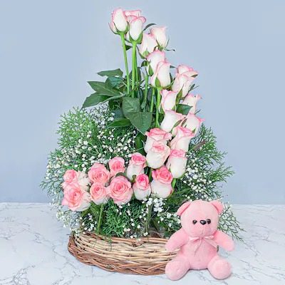 Roses Arrangement With Teddy
